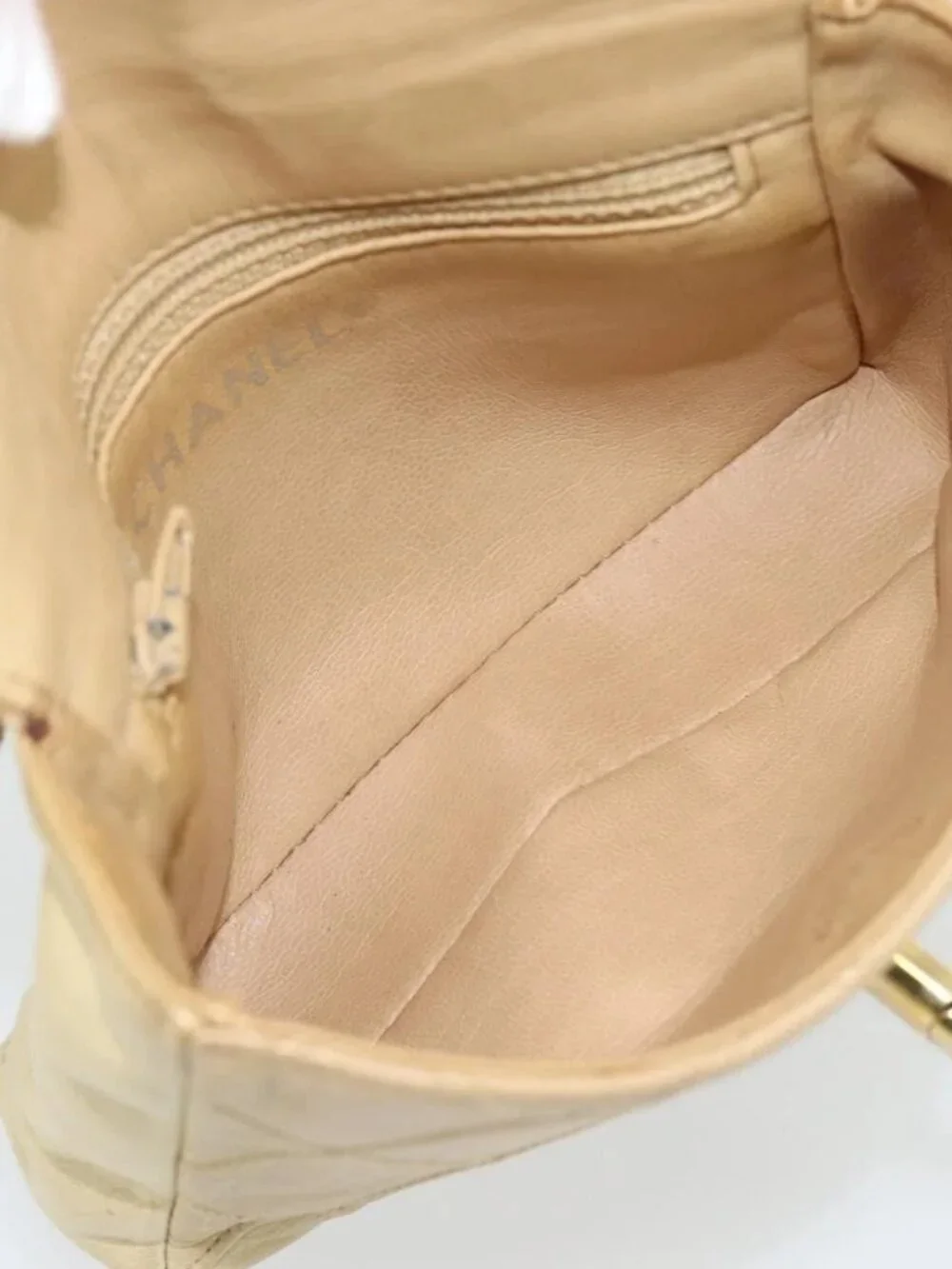 CHANEL Bicolore Waist bag Lamb Skin Beige Gold CC Auth 182545